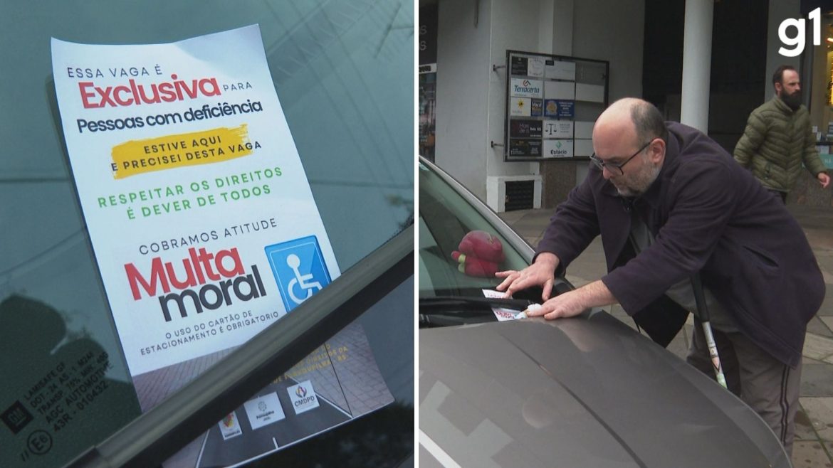 ‘multa-moral’:-acao-combate-uso-irregular-de-vagas-de-estacionamento-para-pcds-em-cidade-do-rs;-entenda