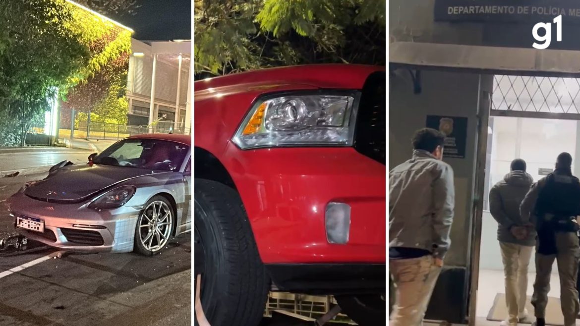 motoristas-de-carros-de-luxo-sao-presos-apos-causar-acidente-com-outros-3-veiculos-durante-racha-em-porto-alegre,-diz-policia