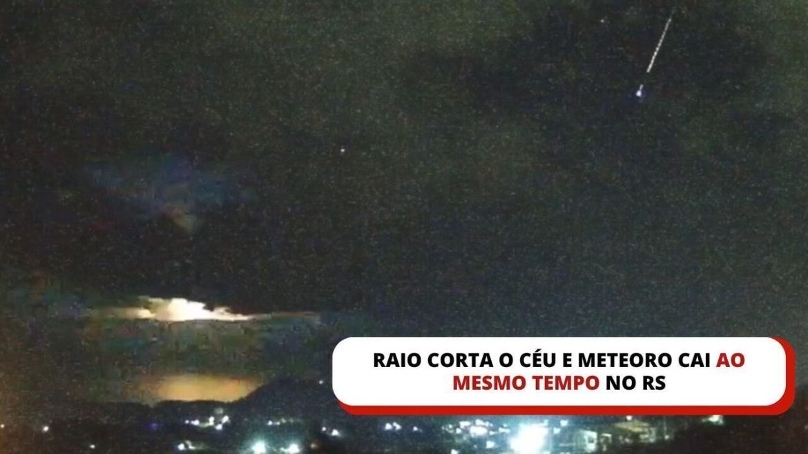 video-mostra-momento-em-que-raio-corta-o-ceu-e-meteoro-cai-ao-mesmo-tempo-no-rs;-assista