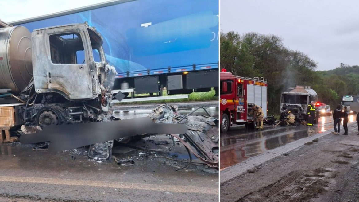 quatro-pessoas-morrem-carbonizadas-apos-colisao-entre-carro-e-caminhao-na-br-285,-no-rs