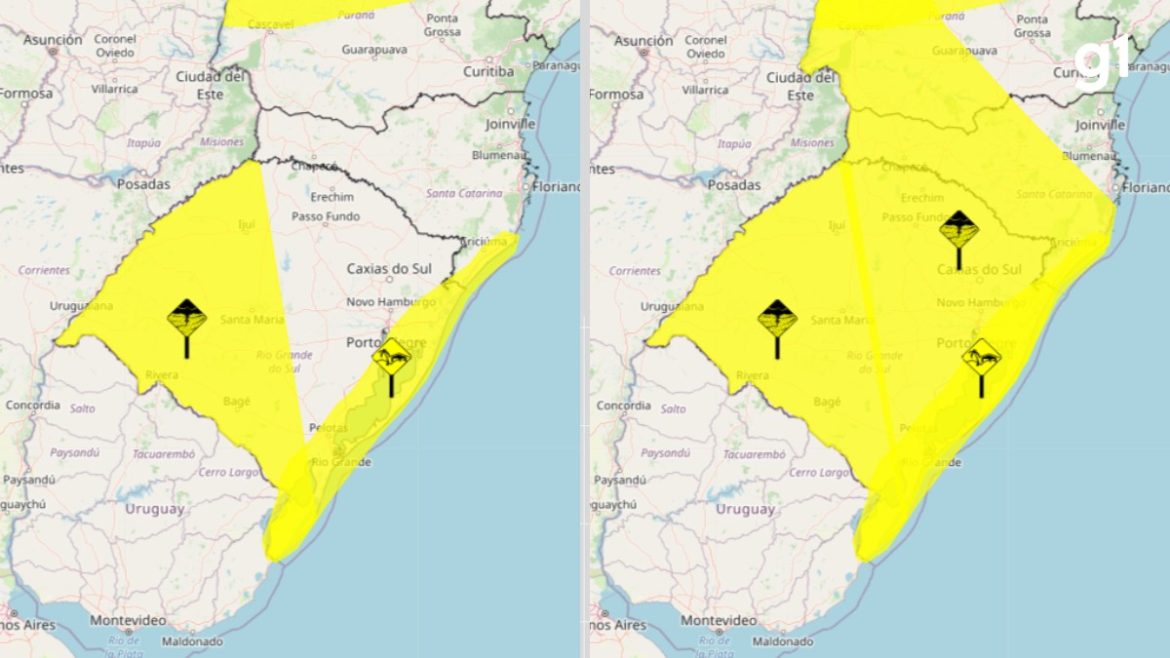 frente-fria-avanca-pelo-rs-e-provoca-pancadas-de-chuva,-temporais-isolados-e-ventos-moderados-durante-o-final-de-semana
