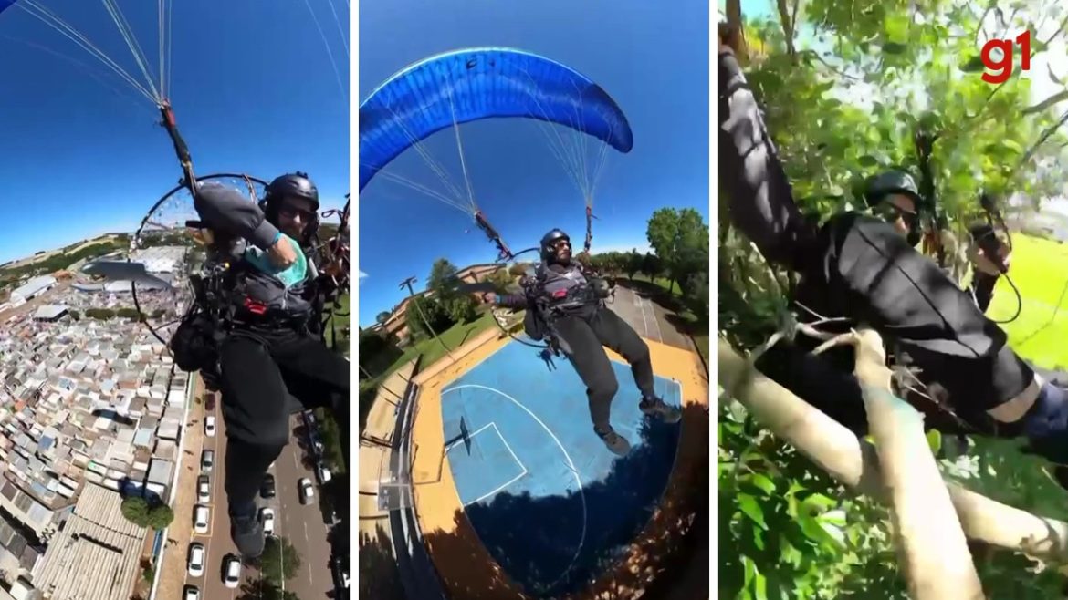 video:-paramotor-falha-durante-voo-sobre-cemiterio-e-camera-de-piloto-registra-pouso-forcado-em-arvore-no-rs