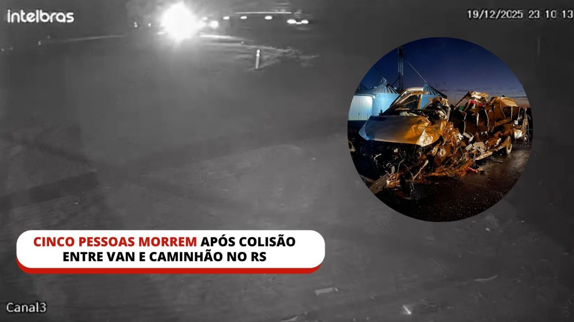 video-mostra-colisao-entre-caminhao-e-van-que-matou-cinco-pessoas-na-br-386,-em-carazinho