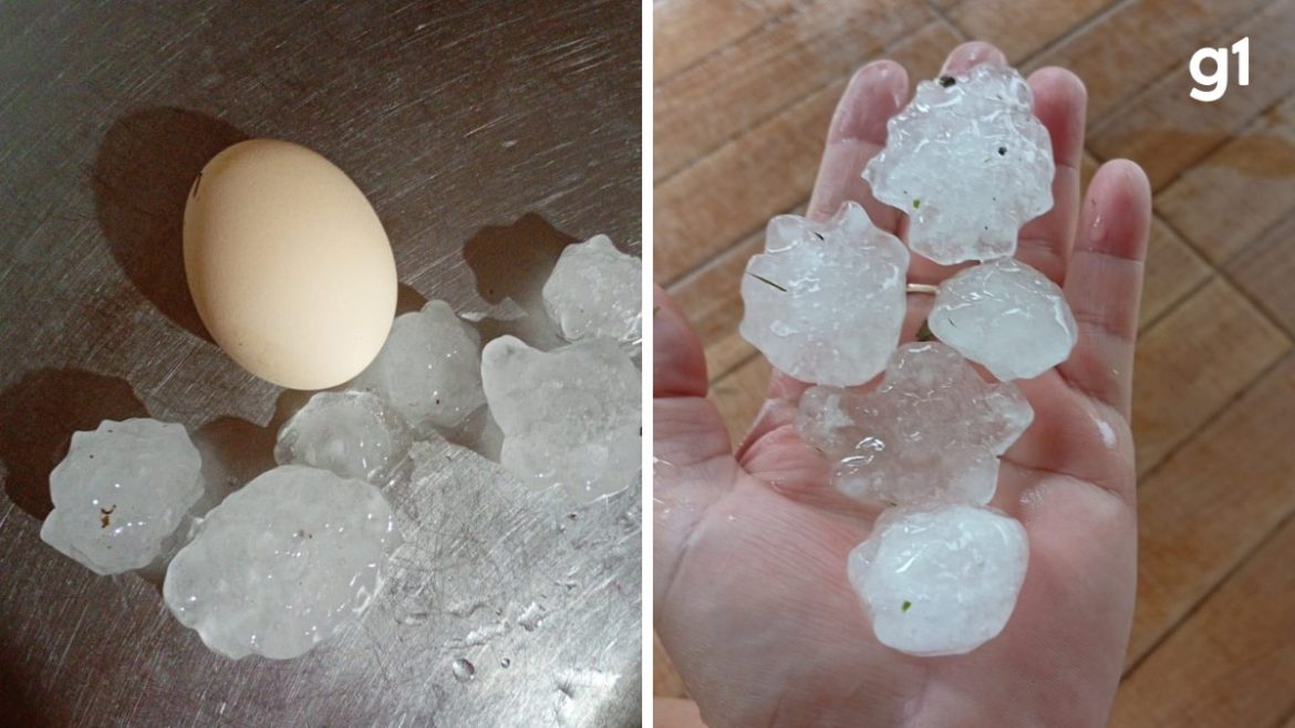 ‘nunca-tinha-visto-desse-tamanho’,-diz-moradora-sobre-chuva-de-granizo-no-rs;-regiao-recebeu-aviso-‘severo’-no-celular