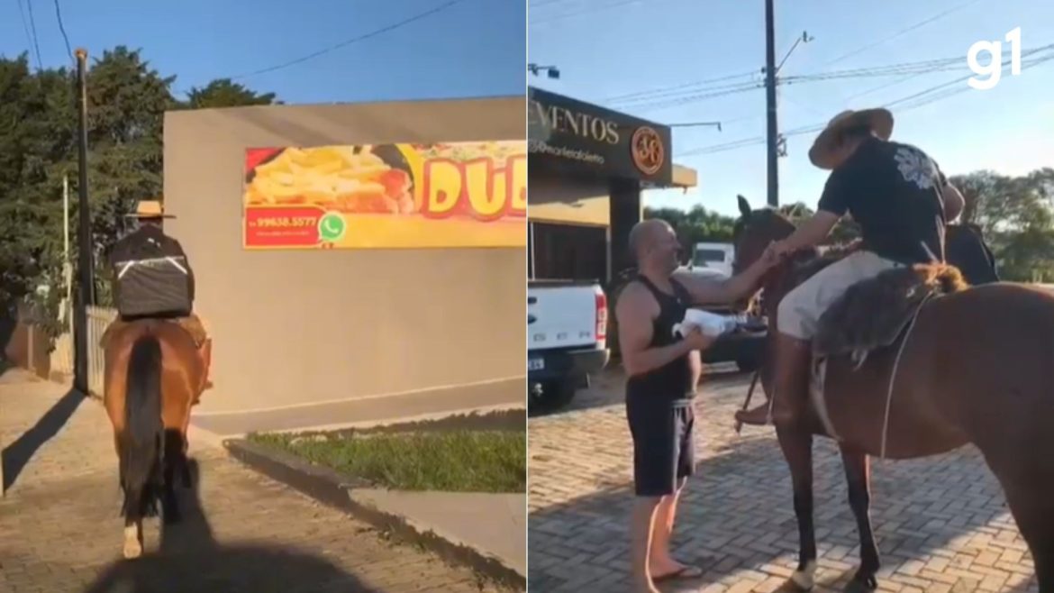 ‘valorizar-o-que-e-nosso’:-dono-de-lancheria-faz-tele-entrega-a-cavalo-no-rs;-video