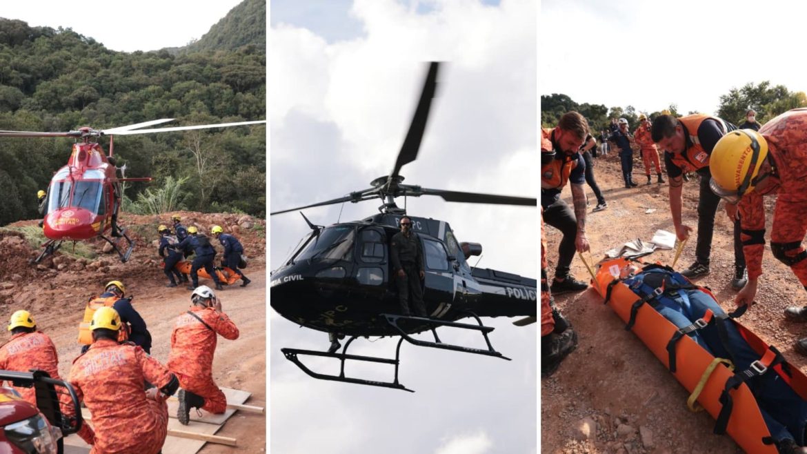 com-helicoptero-e-mais-de-400-agentes,-rs-testa-protocolos-de-resgate-em-deslizamentos