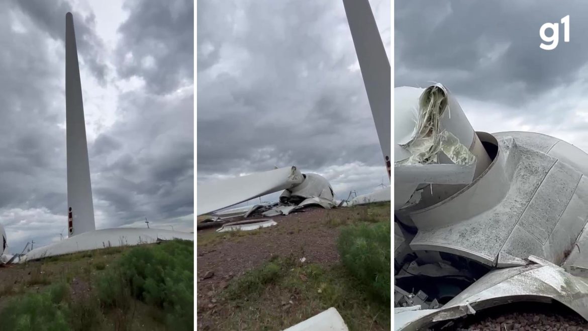 turbina-de-parque-eolico-cai-durante-vendaval-na-fronteira-entre-brasil-e-uruguai;-video-mostra-como-ficou-o-local
