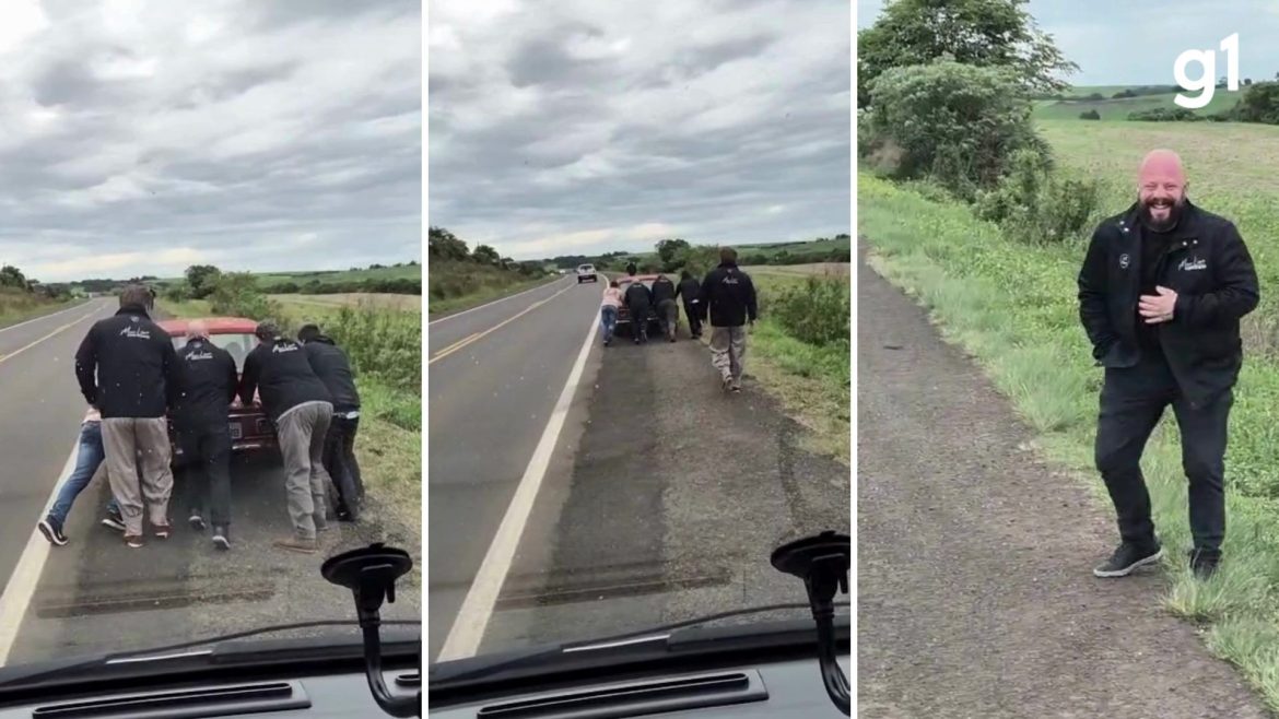 cantor-interrompe-viagem-para-socorrer-motorista-que-dirigia-carro-com-mais-de-50-anos-e-causa-risadas-em-equipe:-‘perigo-de-incendiar’