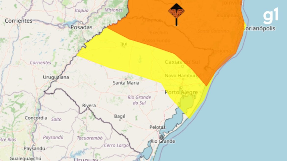 inmet-emite-aviso-laranja-para-chuva-com-vento-e-granizo-no-rs;-veja-a-previsao-para-o-fim-de-semana