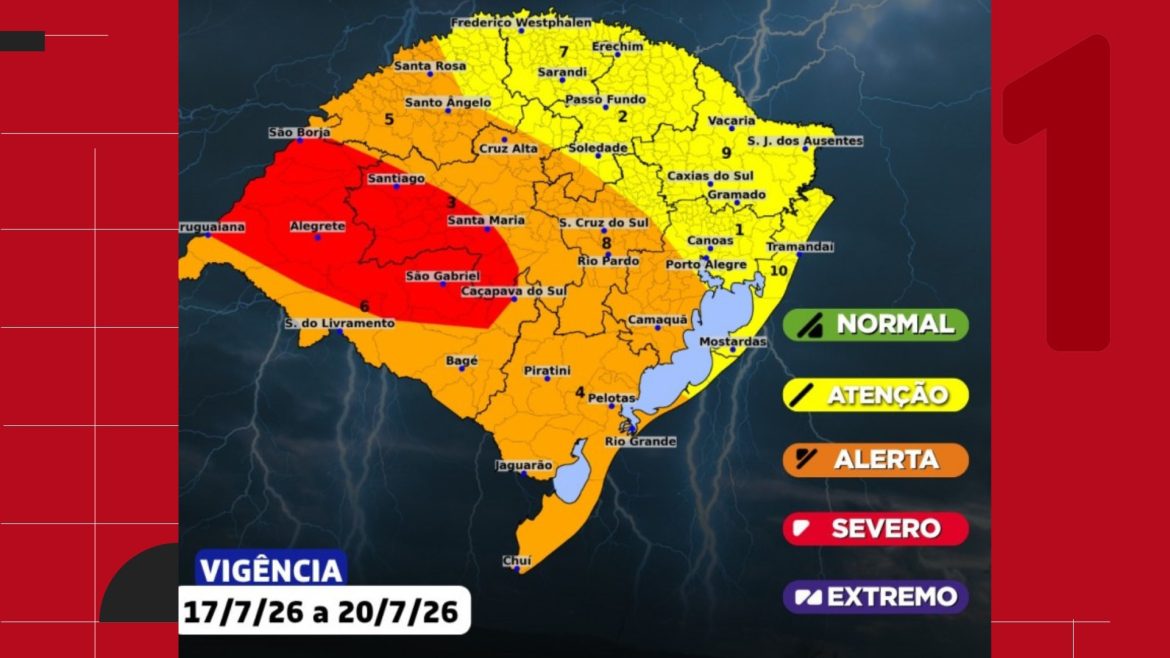 defesa-civil-diz-que-areas-sob-risco-severo-no-rs-podem-registrar-temporais-com-granizo-e-possibilidade-de-tornados